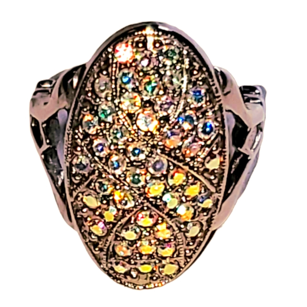 Large Sparkling Rhinestone Ring Vintage Cocktail Statement Jewelry Womens Size 6